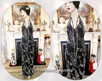 Flapper dress 1920s dress Great Gatsby black and white monochrome floral vintage 1920s bias cut flapper dress size Uk 10 US 6