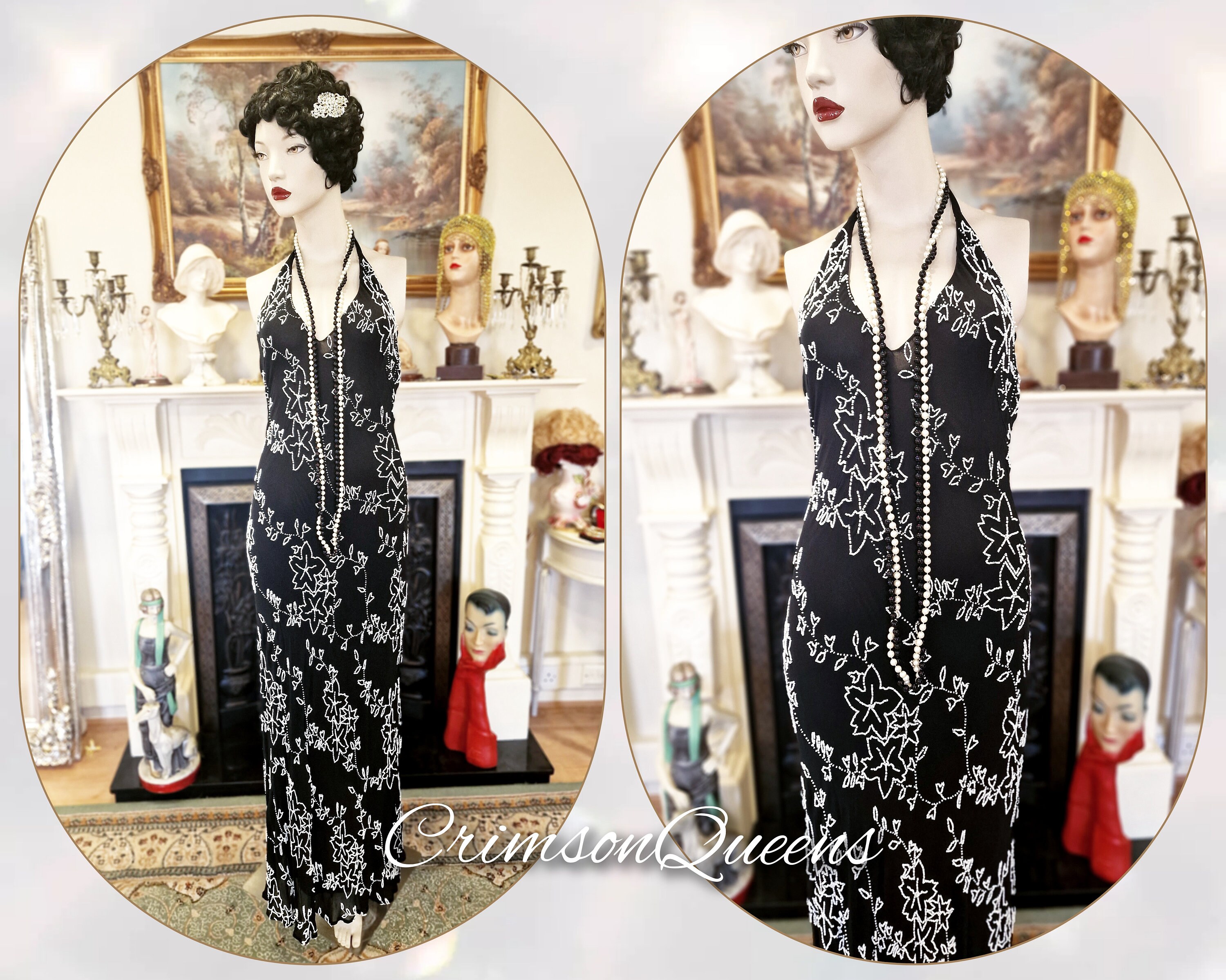 Flapper Dress 1920s Dress Great Gatsby Black and White Monochrome Floral Vintage 1920s Bias Cut Flapper Dress Size Uk 10 US 6 Etsy UK