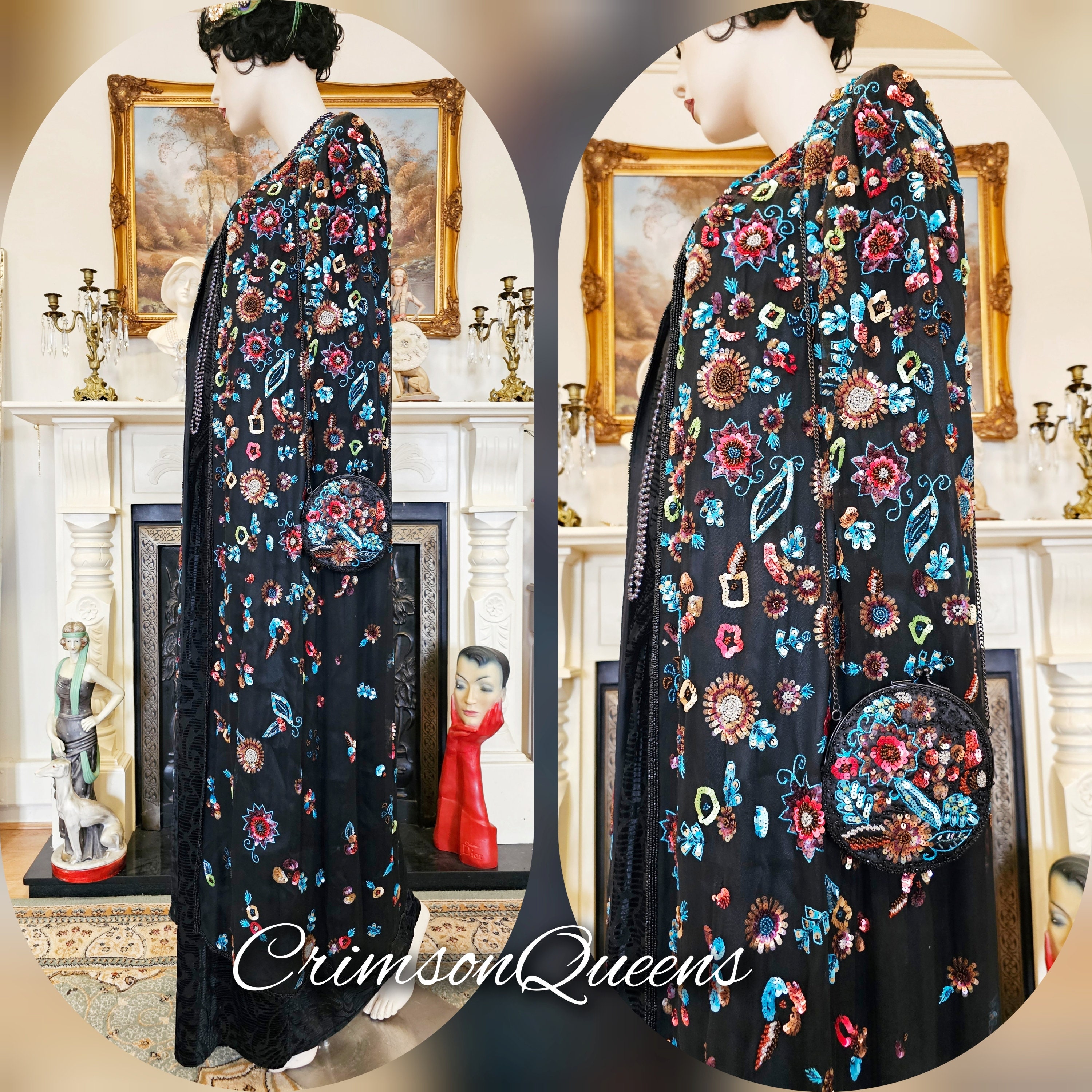 Vintage Luxurious 1980s Made in France Paris Black Art Deco