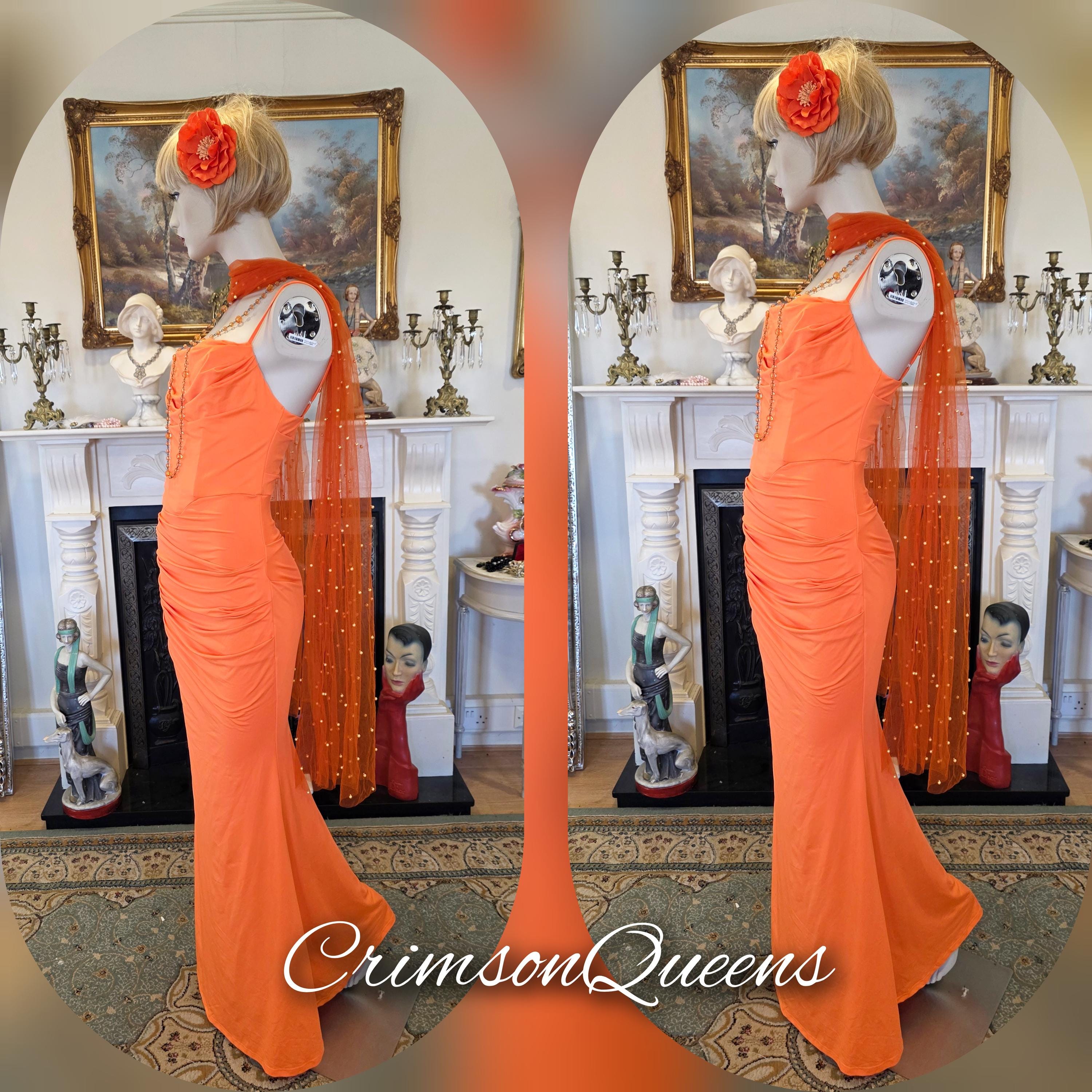 marilyn monroe orange dress costume Beautiful Marilyn Monroe Style Long Orange Evening Dress Art Deco 1950s  1930s Style Size UK 10 US 6