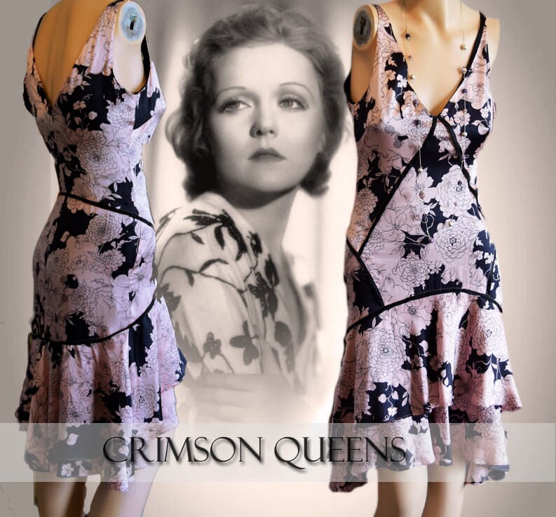 Image of Beautiful Romantic Cocktail Dress All Silk With Tiered Frills Downton Abbey Vintage Style S Day Cocktail Size Uk  Us  Small Fit