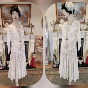 1920s wedding dress 1930s wedding dress bride Vintage White Wedding Gown Great Gatsby size UK 8 10 US 4 6