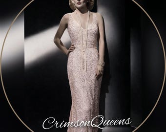 Art Deco vintage jaren 1920 bruid crème beige antiek champagne Sue Wong bruiloft bruidsjurk jaren 1930 Great Gatsby maat small UK 8 US 4