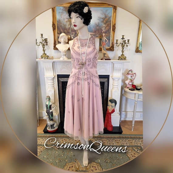 chinese dress ladies 1920s Deco Pink Satin and Tulle Ballerina Flapper Dress