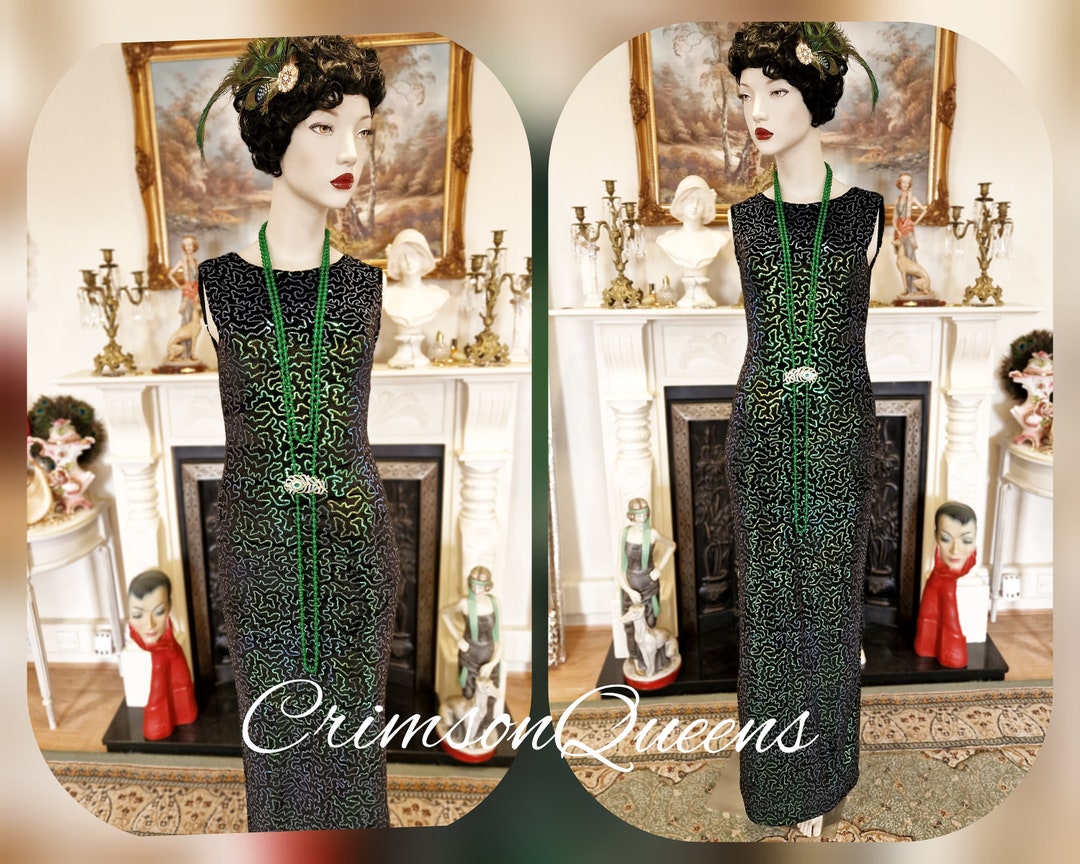 boohoo green sparkly dress Deluxe Black Green 1920s Flapper Dress main image 0