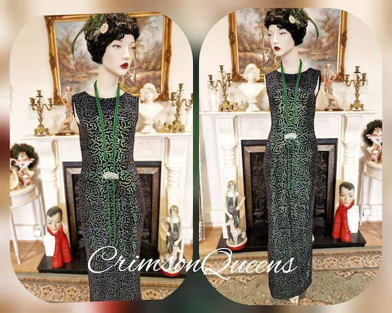 1920s emerald green dress Vintage Sequinned Statement Flapper Evening Downton Abbey Marilyn Monroe Maxi Dress UK 6 8 US 2 4 1920s outfits Color:Black/Burgundy Style-Color-Dim:AP1E211499_AA002_M JGGSPWM Women's Office Slack The Sybill embellished dress