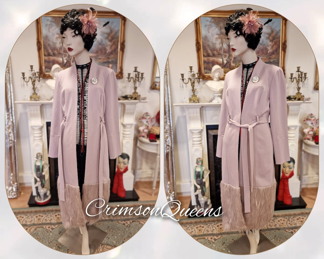 Bottom Coat Vintage Art Deco Avant Garde Dusty Pink Fur Bottom Coat Long Jacket ...