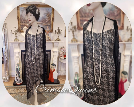 Vintage Art Deco Dress Downton Abbey Dress Flapper Dress 1920s Monochrome Lace Black Dress Size UK 12 US 8 Etsy Canada