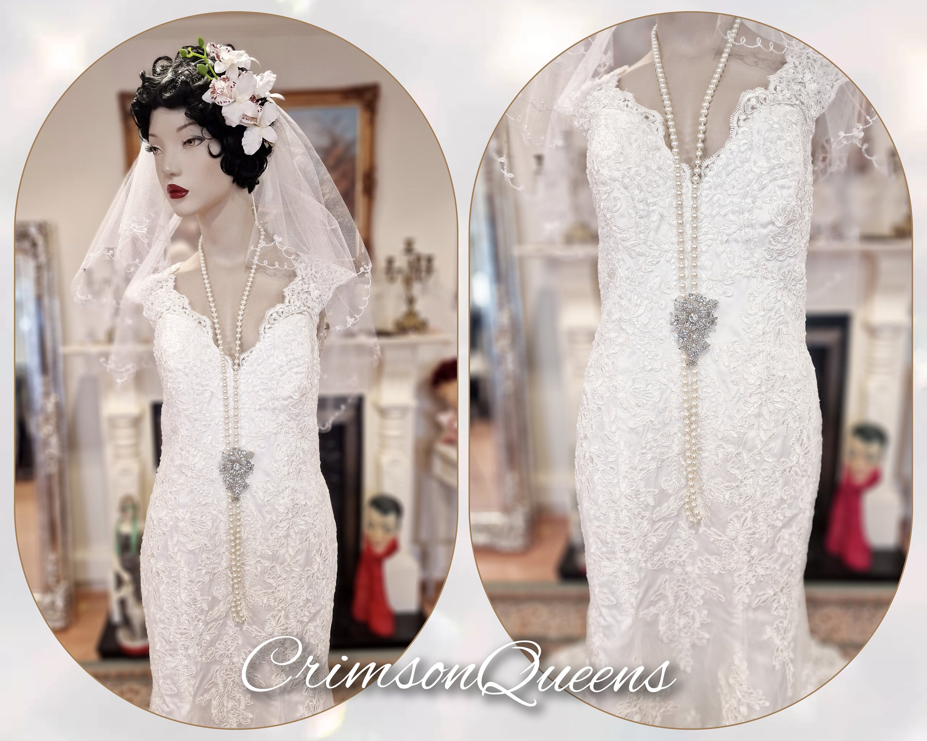 Art Deco Vintage 1920s Downton Abbey Bride Off-white Wedding Bridal
