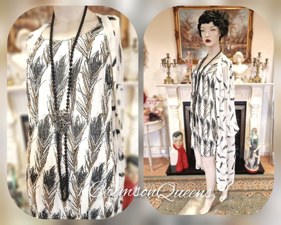 1920s silk black peacock feather dress Flapper Do… - image 3