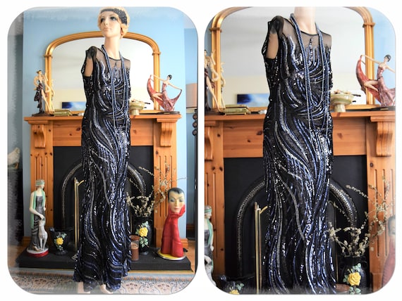 great gatsby 1920 evening dress 1920s Great Gatsby evening dress in blue satin main image 0
