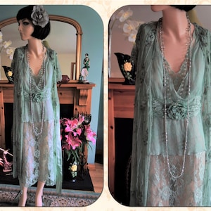 Downton Abbey dress Great Gatsby dress 1920s dress Vintage chantilly lace dress 1920s garden dress and size UK 12 US 8