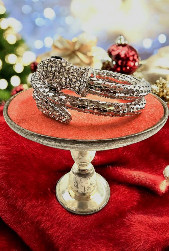 Statement Silver Snake chunky bracelet Cuff Art D… - image 5