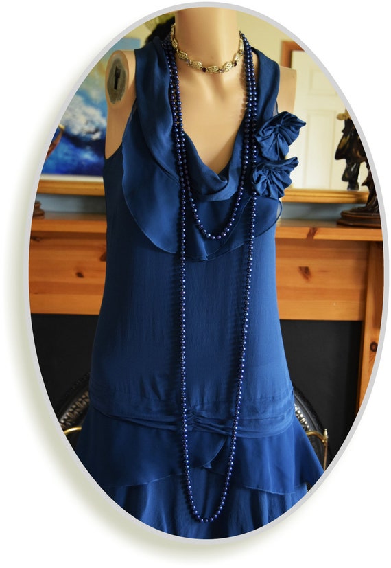 Vintage Midnight Blue Pastel Silk Romantic So Fem… - image 4