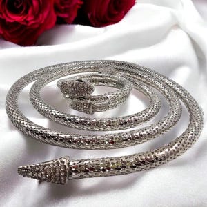 Art Deco Diamond Silver Chain 1920's long snake necklace bracelet cuff mesh bracelet