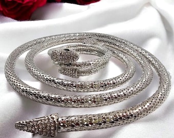 Art Deco Diamond Silver Chain 1920&#39;s long snake necklace bracelet cuff mesh bracelet