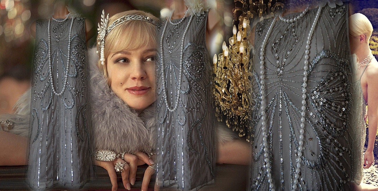 Flapper dress 1920s silver dress Great Gatsby dress embroidered silver dress flapper beaded dress 1920s beaded dres size UK 6 US 2
