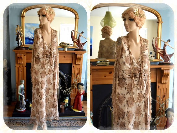 Vintage 1930s 1920s Downton Abbey Chiffon Silk Bea