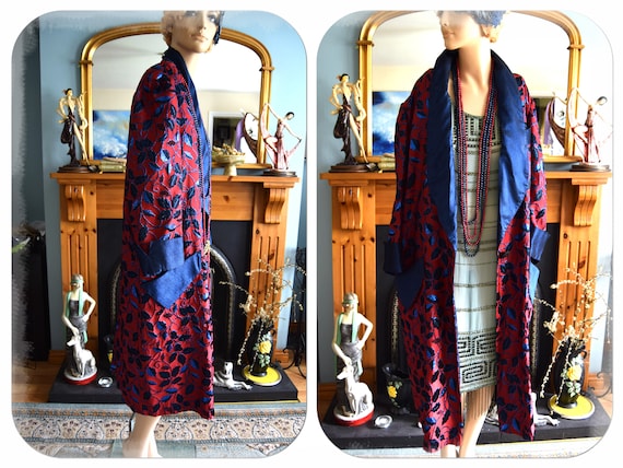 Vintage flapper Art Deco lame brocade navy blue an
