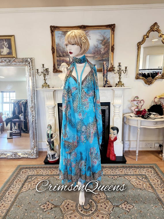 gatsby blue dress Vintage 80s Deco Gatsby blue sequin beaded dress main image 0