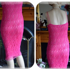 Vintage Crochet Downton Abbey 1920's 30's garden cocktail party magenta pink day dress size UK 10 US 6 image 7