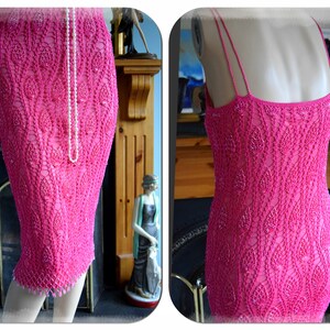 Vintage Crochet Downton Abbey 1920's 30's garden cocktail party magenta pink day dress size UK 10 US 6 image 6