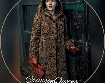 Vintage Art Deco jaren 1920-stijl echte authentieke zachte mix van bruin karakul lam Perzisch Afghaans Astrakan bontjas maat UK 14 US 10 loose fit