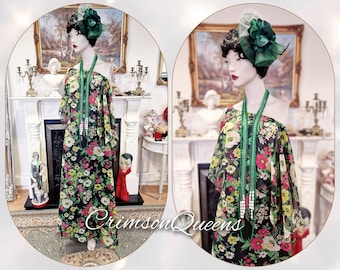Multicoloured 1920s 1930s Downton Abbey romantic chiffon ruffled garden party cocktail floral day dress size UK 16 US 10