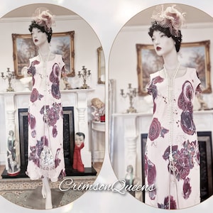laura Ashley oriental silk evening gown Avant Garde foral  romantic bias cut garden Abbey cocktail Down dress size UK 10 12 US  6 8