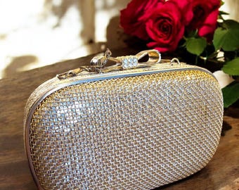 Flapper evening bag 1920s flapper cage bag vintage gold  sequinned bag Art Deco evening bag hard case purse