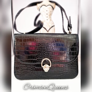Art Deco vintage faux Mock Croc Beautiful bronze brown shoulder briefcase bag