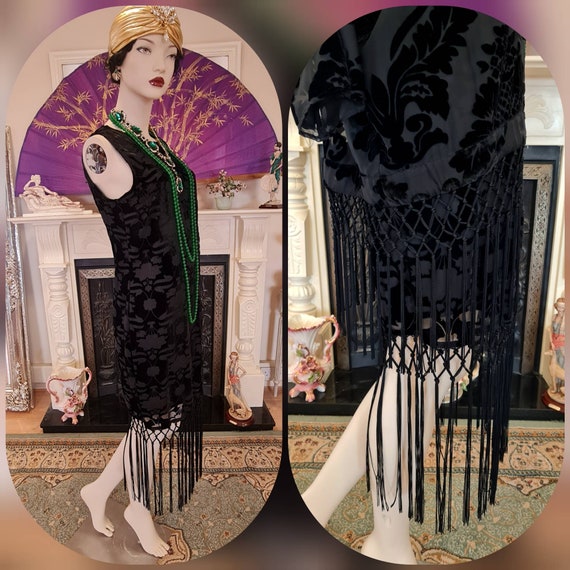 Vintage devore Black damask 1920s flapper orienta… - image 7