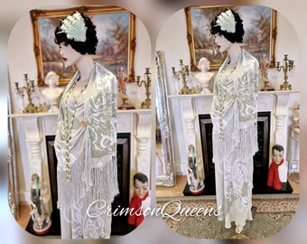 Vintage  Downton Abbey Great Gatsby   layered ensemble dress with shawl and matching top and bag  Size UK 12 US 8