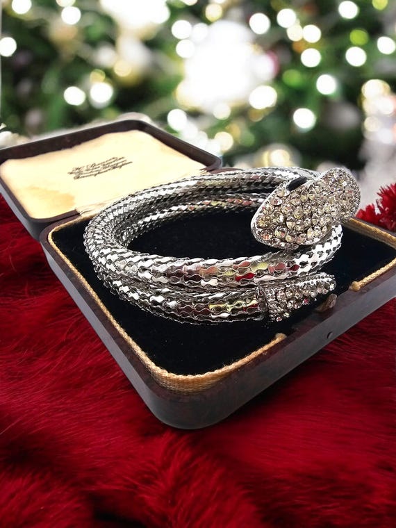 Statement Silver Snake chunky bracelet Cuff Art D… - image 4