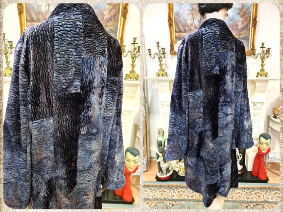 CrimsonQueens Vintage Luxurious Art Deco Soft Peacock Blue Mesmerizing Velvet Opera Avant Garde Fur 1920s Flapper Coat Jacket Embroidered UK 10 12 US 6 8