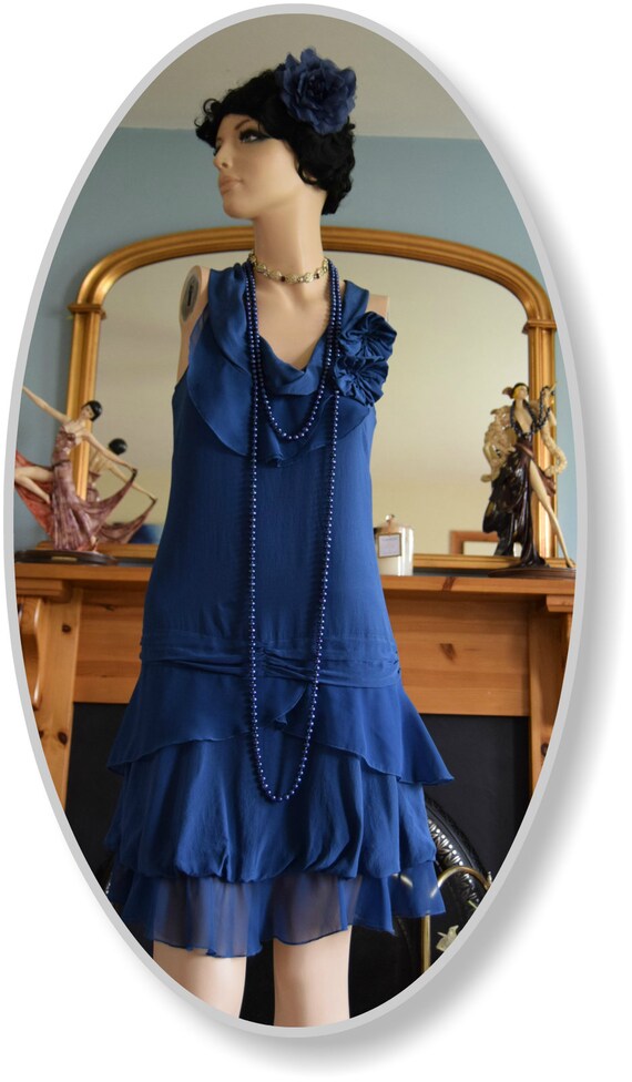 Vintage Midnight Blue Pastel Silk Romantic So Fem… - image 2