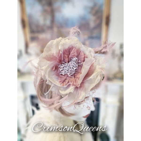 Beautiful Vintage Art Deco pastel pink flower beaded 1920s formal romantic headpiece headband fascinator