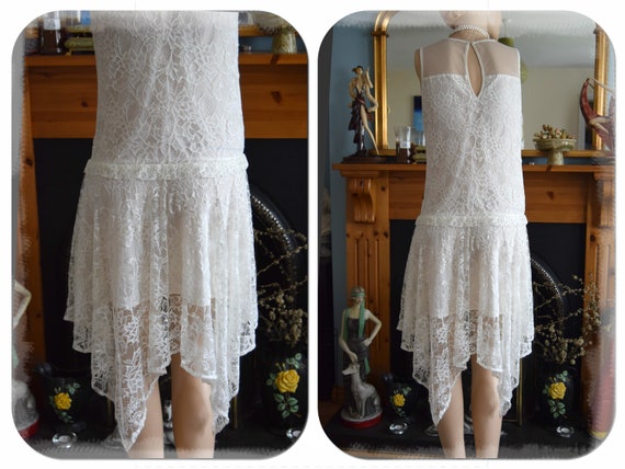 1920s wedding dress 1930s wedding dress All Lace Mesh flapper bride Vintage  White Wedding Gown Great Gatsby size UK 8 10 US 4 6 main image 1