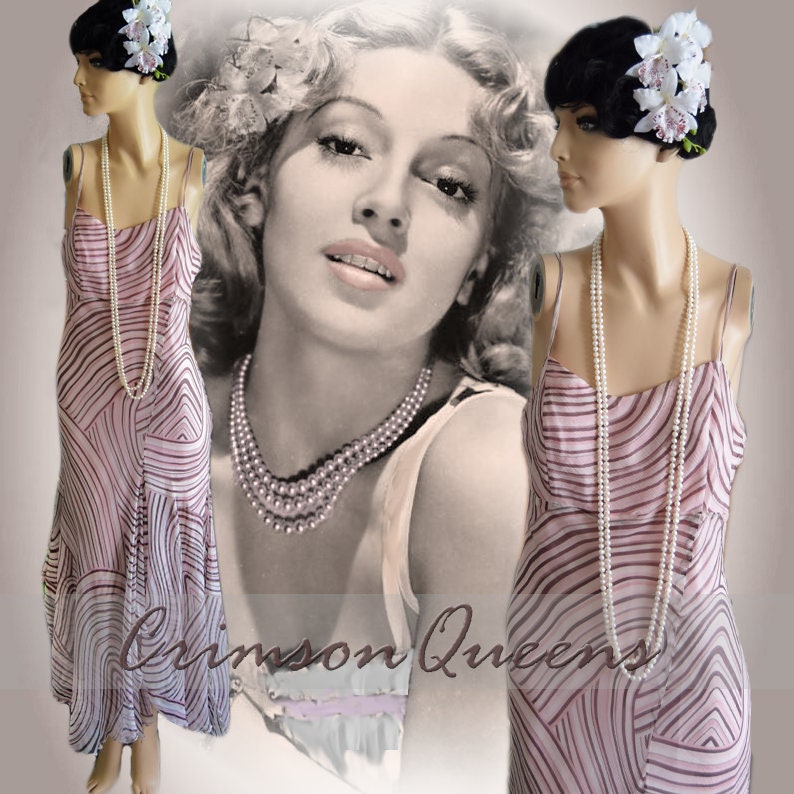 Image of Beautiful Pastel Downton Abbey Romantic Soft Floaty Ethereal Silk Cocktail Dress Amazing Size Uk   Us