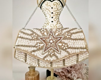 Flapper Evening Bag 1920s beaded embellished Bag flapper Beaded Wedding Bag Vintage Beaded Bag Cream Beaded Bag Art Deco Evening Bag Purse