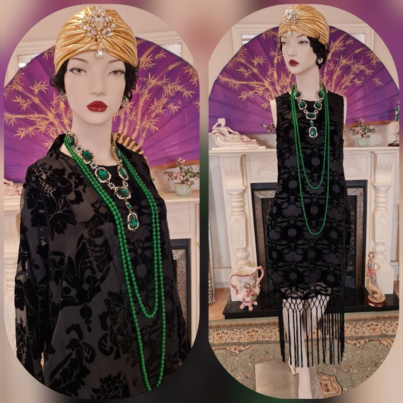 Vintage devore Black damask 1920s flapper orienta… - image 2