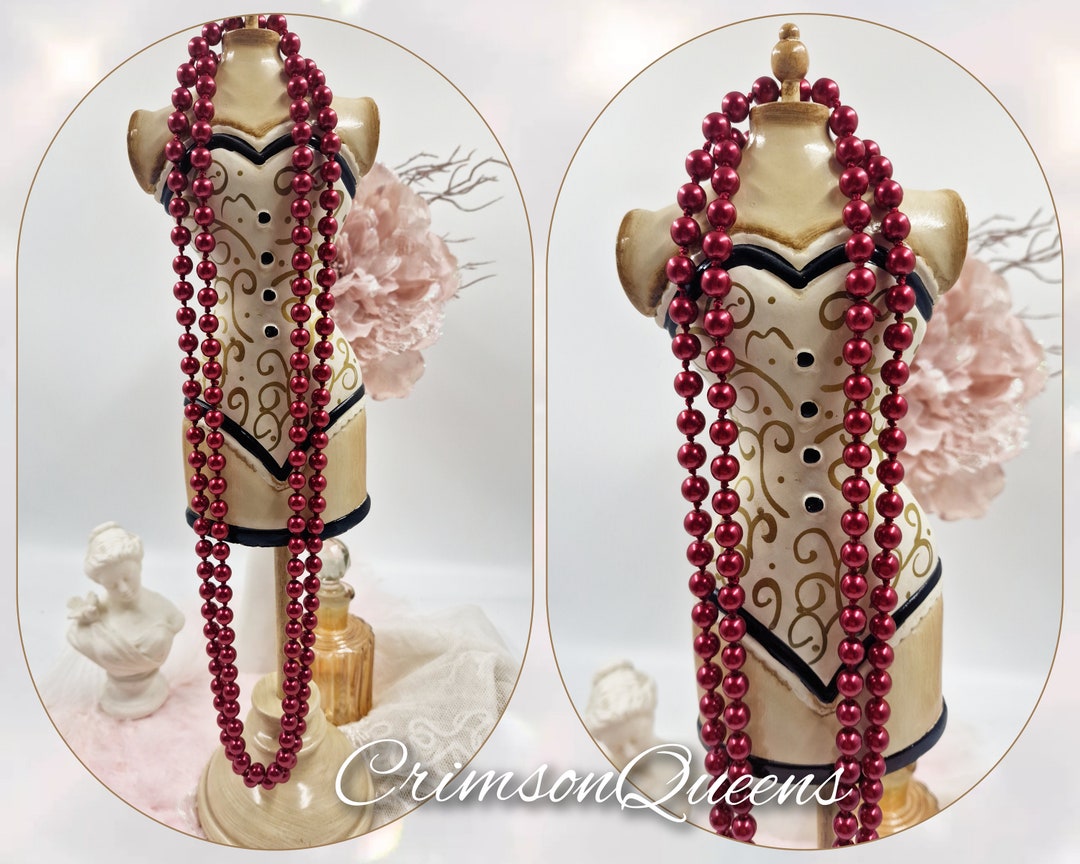 Vintage Romantic 1920's Berry Red Pearl Flapper Glass Necklace 1.5 ...