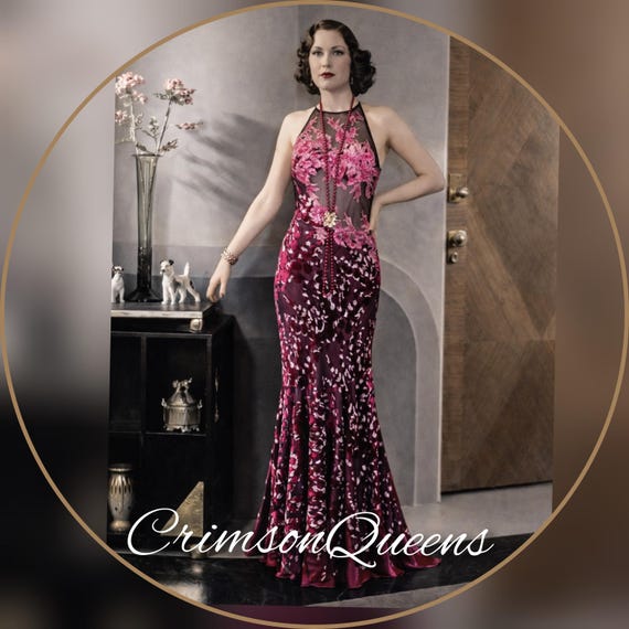 Art Deco Downton Abbey vintage burgundy red silk devore romantic floral beaded embellished dress evening gown size UK 6 US 2 Art Deco Downton Abbey vintage burgundy red silk devore romantic floral beaded embellished dress evening gown size UK 6 US 2