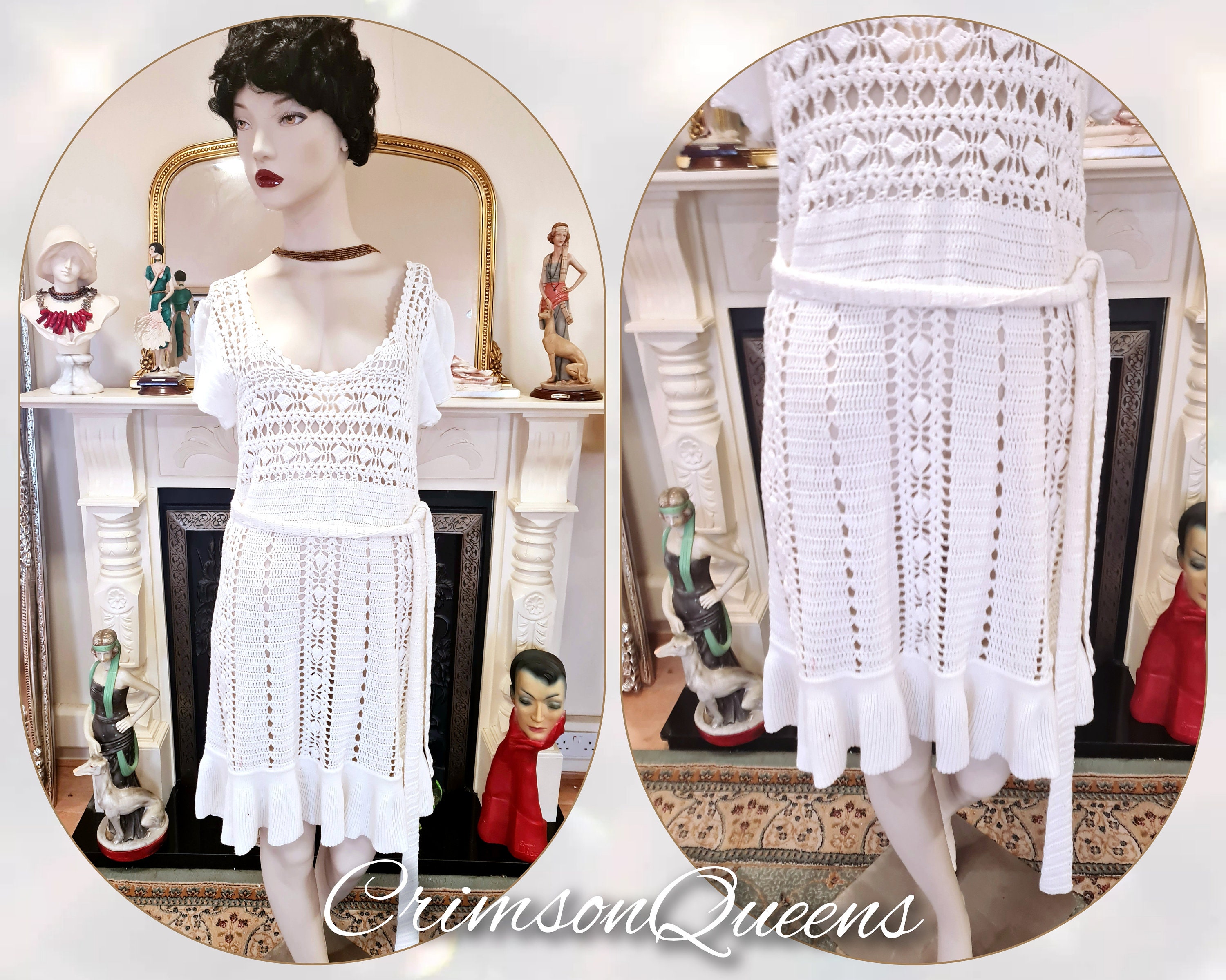 Short white deals crochet dress