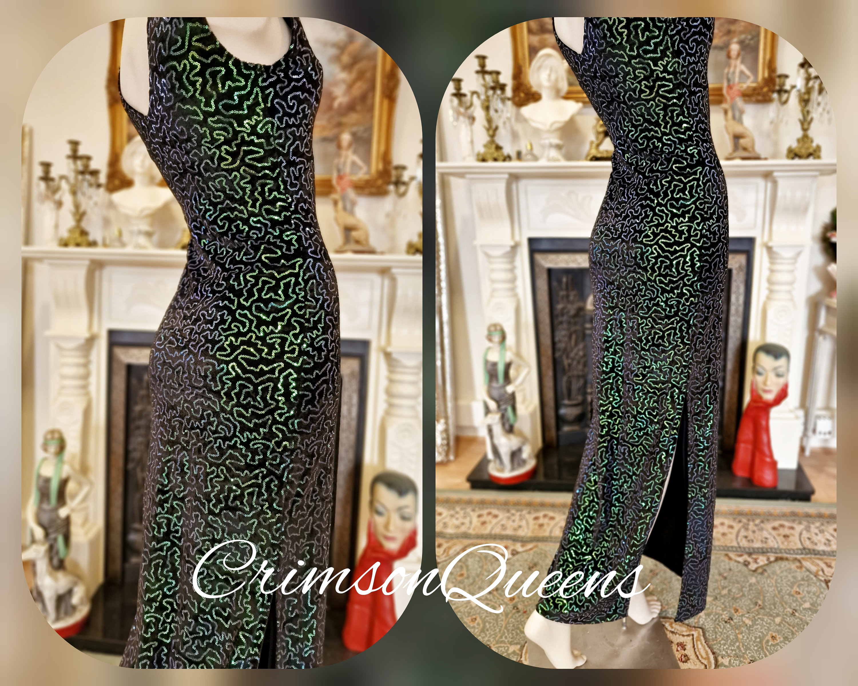 Vintage sequinned emerald green statement dress flapper evening Downton Abbey 1920s Marilyn Monroe maxi dress UK 6 8 US 2 4 Vintage sequinned emerald green statement dress flapper evening Downton Abbey 1920s Marilyn Monroe maxi dress UK 6 8 US 2 4