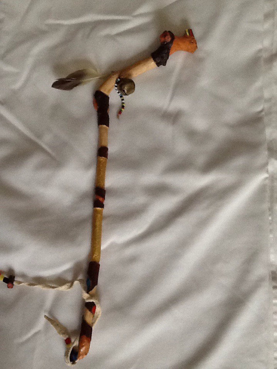 Medicine stick featuring carved indian and birds head. Etsy