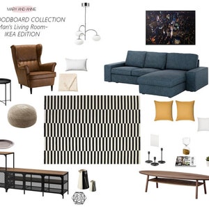 Sala de estar del hombre, decoración de la sala de estar, tablero de humor de la sala de estar, tablero de humor, decoración de interiores, diseño de interiores, decoración del hogar, decoración para hombres