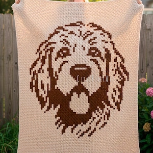 Golden Doodle Dog C2C Blanket - PDF Corner to corner crochet pattern - Toddler Kids Graphgan Graph Chart, color blocks, written instructions