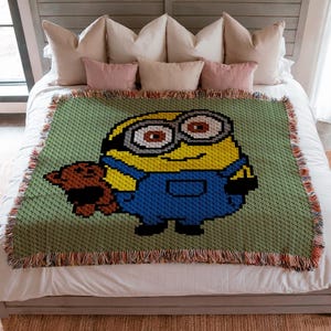 Patrón de crochet Bob Minion con osito de peluche (C2C): Manta cuadrada (gráfico + instrucciones escritas en PDF) Baby Graphgan - Hilo deportivo o de lana.