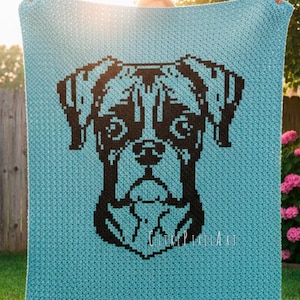 Boxer Dog Face Blanket C2C Crochet Pattern - Worsted Weight Yarn 59" × 77"(150 × 195 cm) or Sport Weight Yarn 52" × 67" (132 × 171 cm)